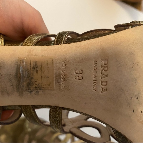 Prada Gold Cage Strap Dress Heels Size 39 - Picture 9 of 11